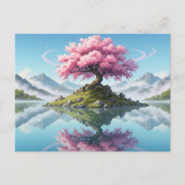 Sakura Tree Lake Landscape Postcard - Artistic Asi Vykort