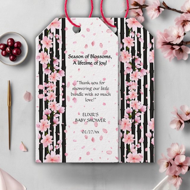 Sakura Vår Cherry Blommars Baby Shower Presentetikett (Skapare uppladdad)