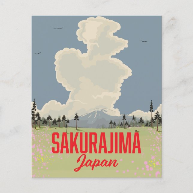 Sakurajima Japan-återreseaffisch. Flygblad (Framsidan)