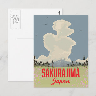 Sakurajima Japan retro reseaffisch. Vykort
