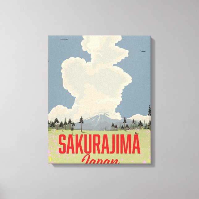 Sakurajima Japan retro reseplakat. Canvastryck (Framsida)