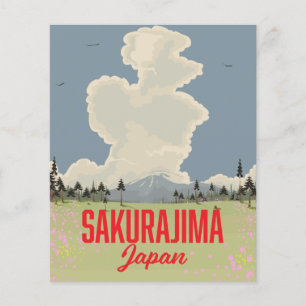 Sakurajima Japan retro reseplakat. Flygblad