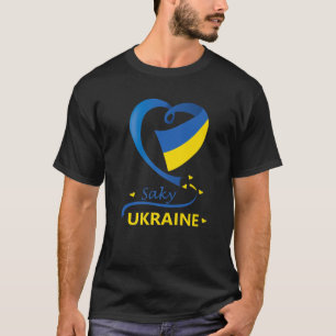 Saky Ukraina National Flagga Heart Emblem Vapenskö T Shirt