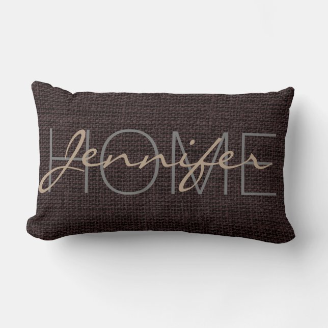 Sal brun Burlap Rustic Monogram Lumbarkudde (Framsida)