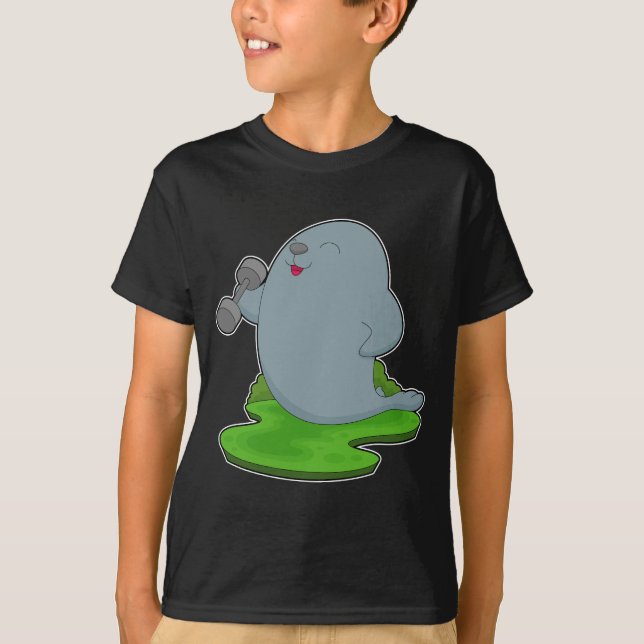 Säl kroppsbyggare hantel t shirt (Framsida)
