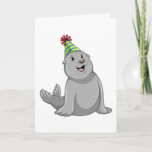 Säl med festhatt Party Kort (Framsida)