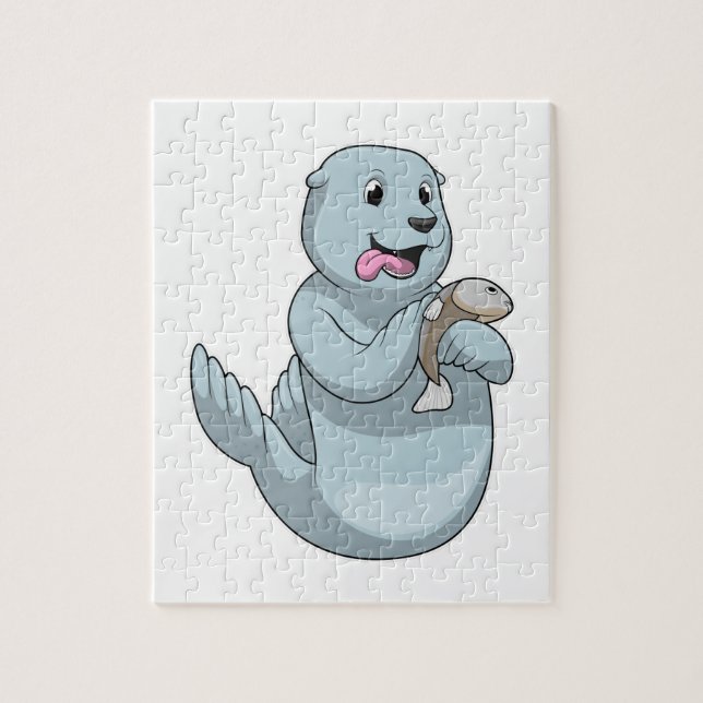Säl med fisk pussel (Vertikal)