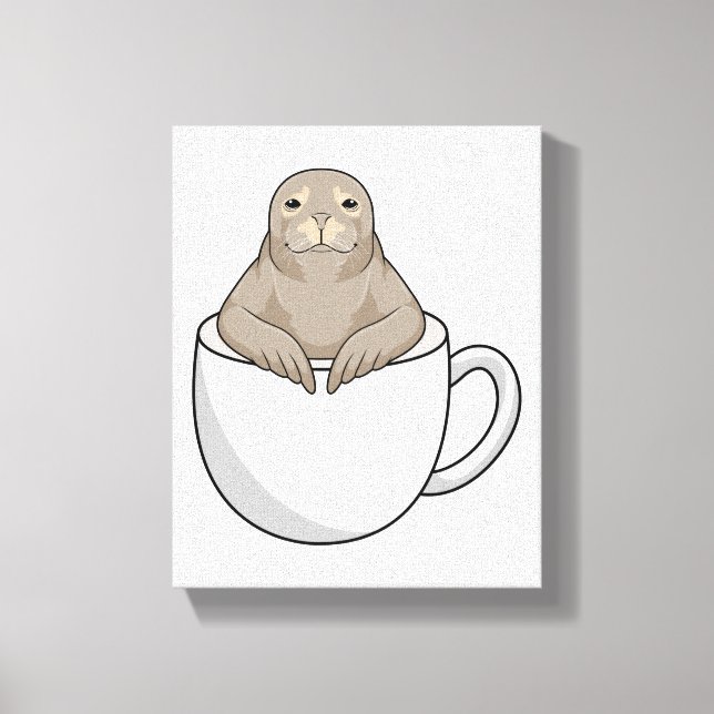 Säl med kaffekopp canvastryck (Framsida)