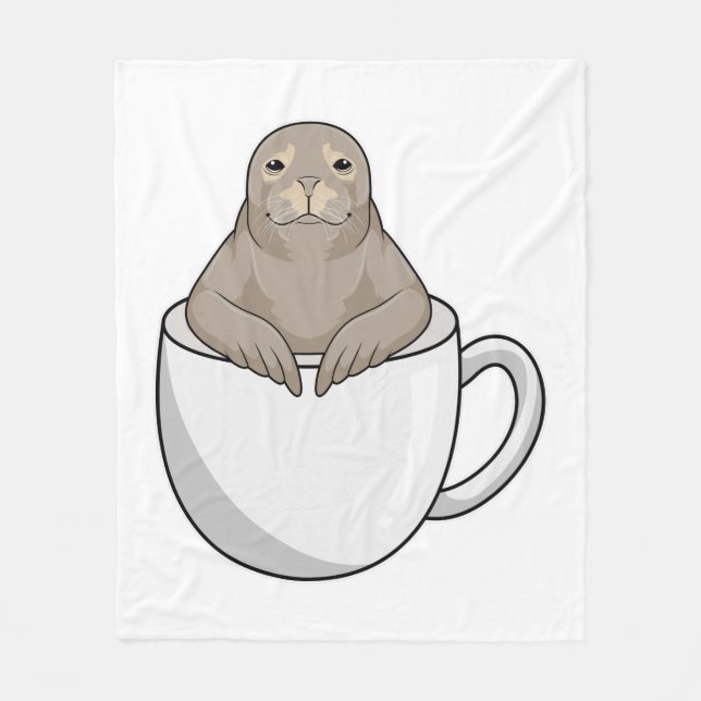 Säl med kaffekopp fleecefilt (Framsidan)
