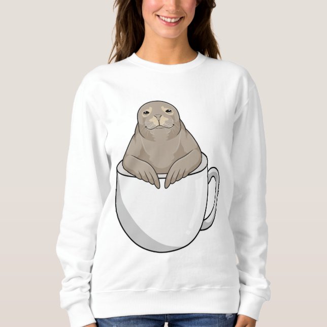 Säl med kaffekopp t shirt (Framsida)