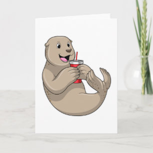 Säl med mugg med sugrör kort