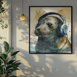 Säl Musikfabrik Hörlurar Konsttryck Poster