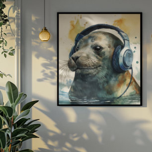 Säl Musikfabrik Hörlurar Konsttryck Poster