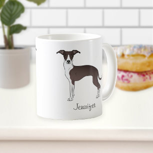 Säl och vit italiensk mops med anpassat namn kaffemugg