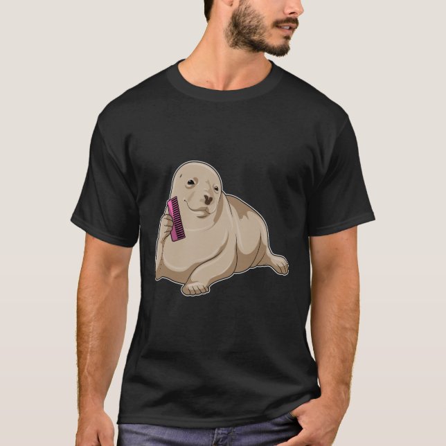 Säl som frisör med kam t shirt (Framsida)