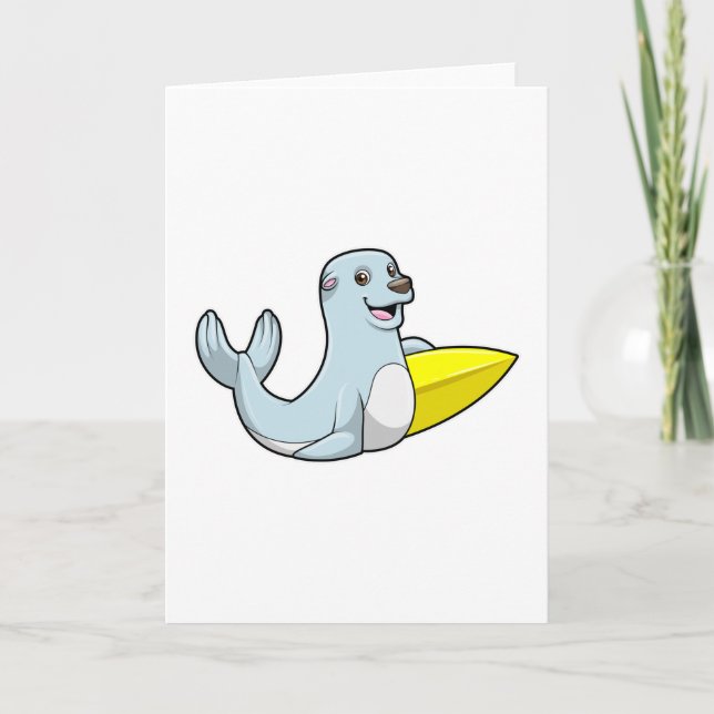 Säl som surfar med surfbräda kort (Framsida)