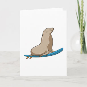 Säl som surfare med surfbräda kort