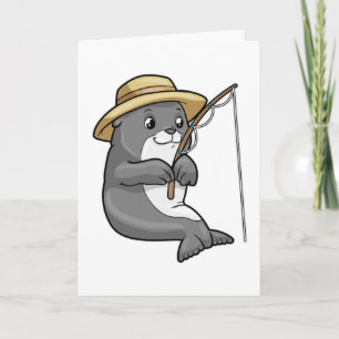 Säl vid fiske med fiskespö & hatt kort