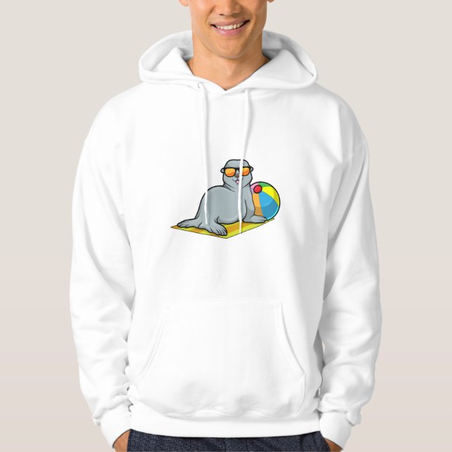 Säl vid solbad med Vatten polo Hoodie (Framsida)