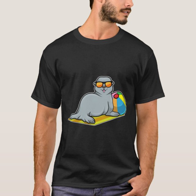 Säl vid solbad med Vatten polo T Shirt (Framsida)