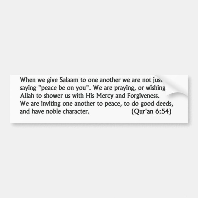 Salaam Message Bumper Sticker Bildekal (Framsidan)
