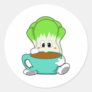 Salad med Kopp i kaffe Runt Klistermärke