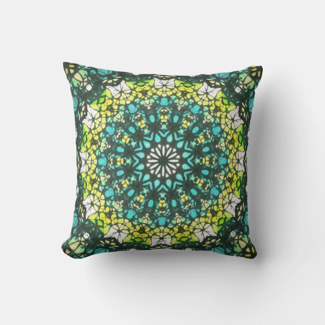 Salad Spinner – Green Yellow Mandala Pattern Kudde (Framsida)