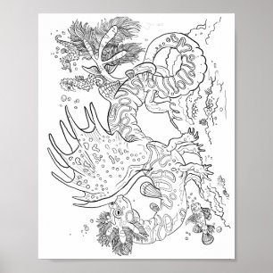 Salamandarin Sea Dragon Line Art Färg din egen Poster