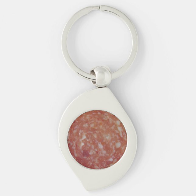 Salami-segment Swirl Silverfärgad Nyckelring (Framsidan)