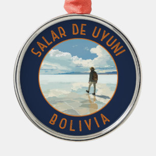 Salar de Uyuni Bolivia Retro Distress Circle Julgransprydnad Metall