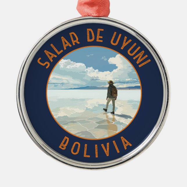 Salar de Uyuni Bolivia Retro Distress Circle Julgransprydnad Metall (Framsidan)