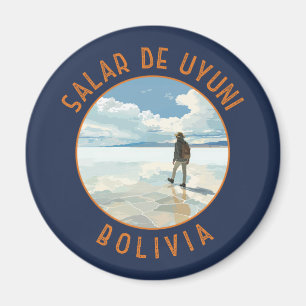 Salar de Uyuni Bolivia Retro Distress Circle Magnet