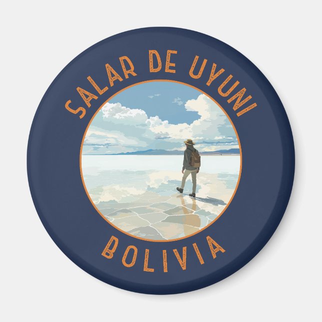 Salar de Uyuni Bolivia Retro Distress Circle Magnet (Framsidan)