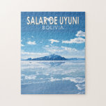 Salar de Uyuni Bolivia Travel Art Vintage Pussel<br><div class="desc">Salar de Uyuni in a vetor art stil. Salar de Uyuni,  mitt i Anderna i sydvästra Bolivia,  är världens största saltplatta.</div>