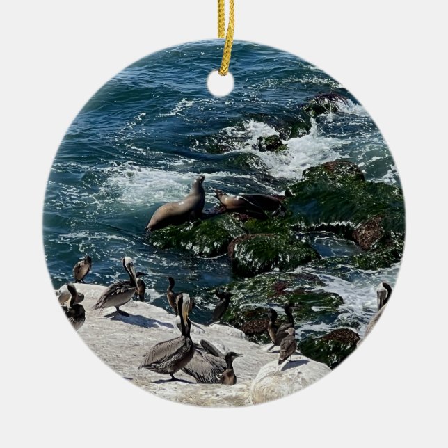 Sälar och fåglar julgransprydnad keramik (Framsidan)
