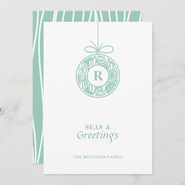 Sälar och Hälsning Seashell Ornament Julkort (Fram/baksida)