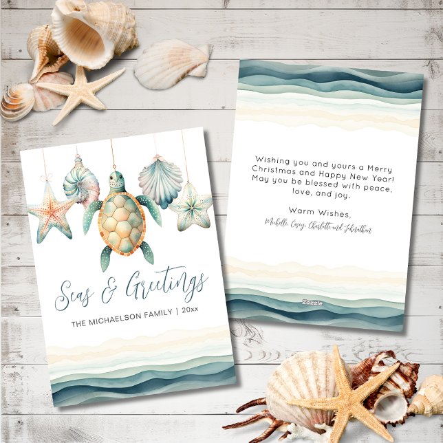 Sälar och Hälsning Vattenfärg Jul Ornament Julkort (Seas and Greetings Watercolor Christmas Ornament Holiday Card)
