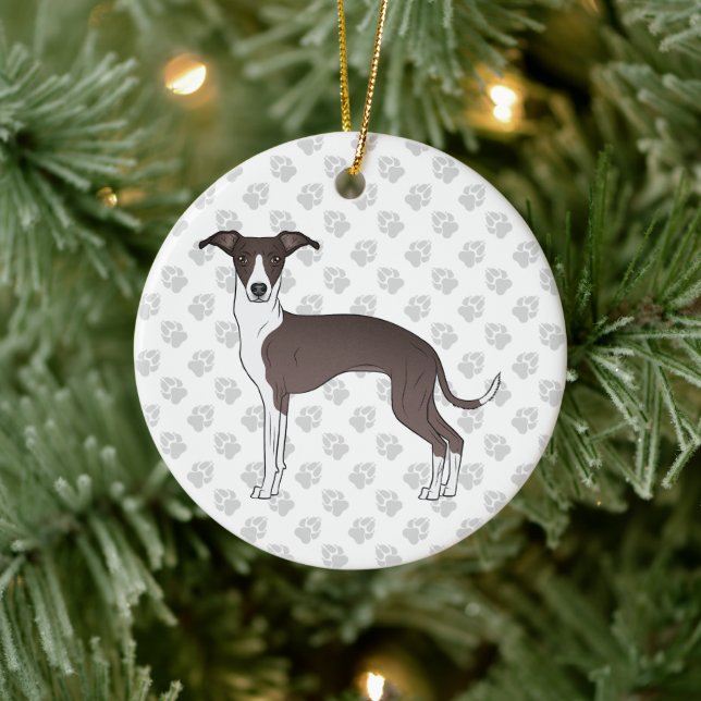 Sälar och vit italiensk greyhound-Hund med Tass Julgransprydnad Keramik (Träd)