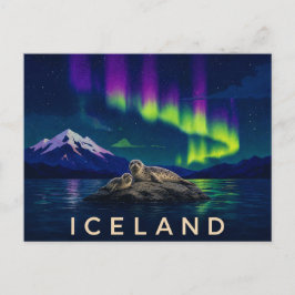 Sälar under Aurora | Ikoniska Island Vykort
