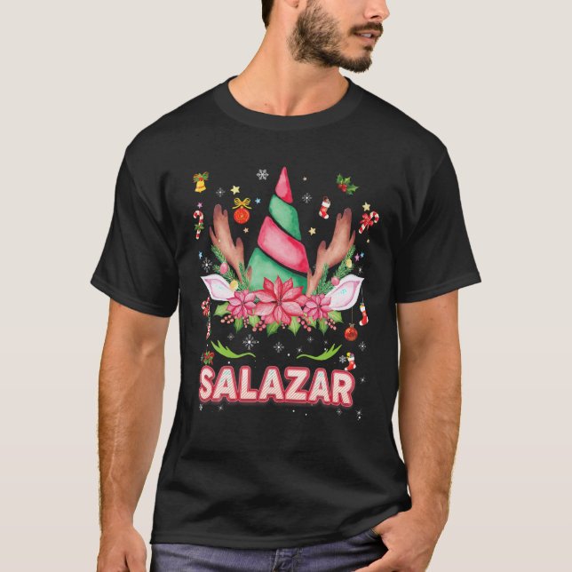 Salazar Reindeer Unicorn God jul Santa Cos T Shirt (Framsida)