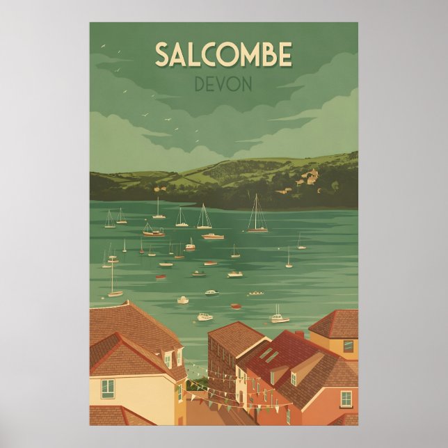 Salcombe Devon Resemålningaffisch Poster (Framsidan)