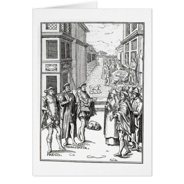 Sale av Towncrieren, efter en träsnitt i 'praxis Hälsningskort (Framsidan)