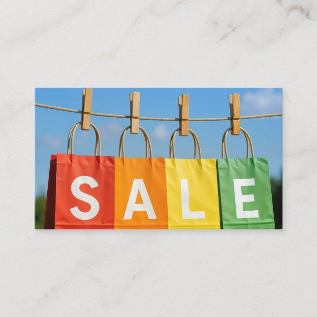 Sale Shopping Bags On Clothesline Visitkort (Framsida)