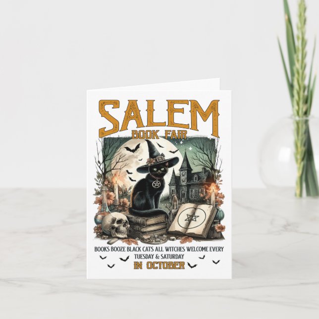 Salem Bok Fair Funny Bookish Halloween Spooky Rea Kort (Framsida)