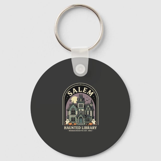 Salem Haunted Library Halloween Design_1 Nyckelring (Framsida)