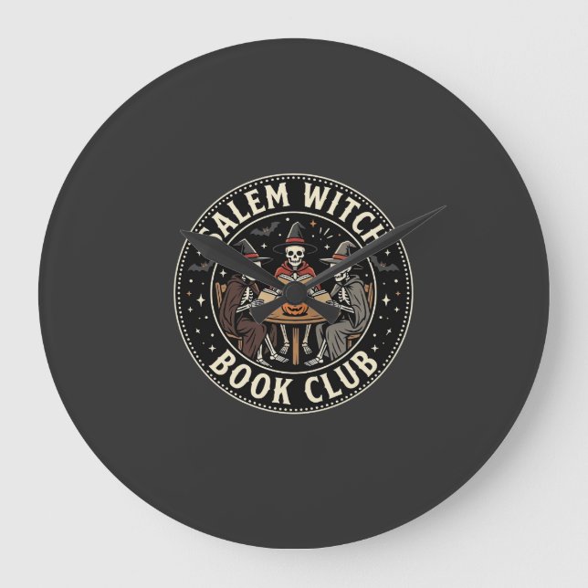 Salem Häxbokklubb Halloween Skelett Design_1 Stor Klocka (Framsida)