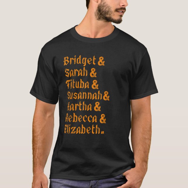 Salem Häxprocesserna Kvinnor 1692 Namn Stack Hallo T Shirt (Framsida)