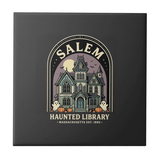 Salem Hemsökta Biblioteket Halloween Design_1 Kakelplatta (Framsidan)