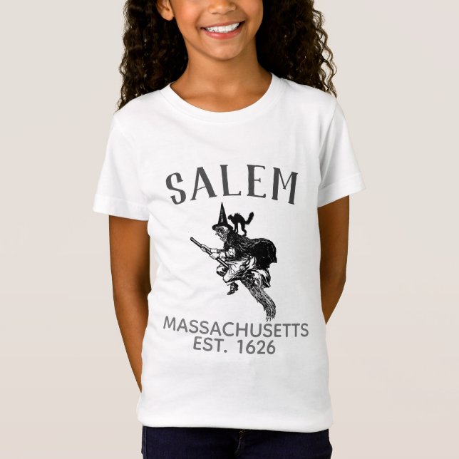 Salem Massachusetts häxa med katt, flickor T Shirt (Framsida)