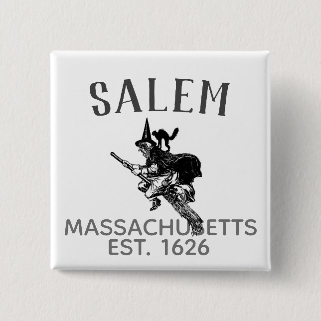 Salem Massachusetts häxa på bulkben med katt Knapp (Framsida)